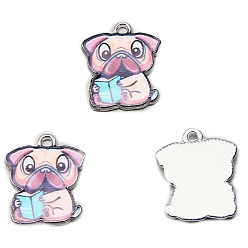 Pink Подвески из эмали и сплава, милый мопс-талисман, платина, розовые, 19x15.9x2.2 мм, 100 шт / комплект