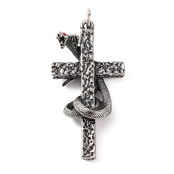 Античное Серебро 316 большие подвески из хирургической нержавеющей стали, с целью перехода в кольце, крест со змеиными оберегами, античное серебро, 55x28x10 мм, отверстие : 6.5 мм