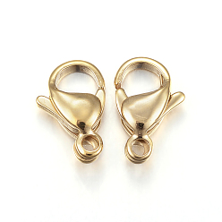 Real 18K Gold Plated Ion Plating(IP) 304 Stainless Steel Lobster Claw Clasps, Parrot Trigger Clasps, Golden, 19x12x5mm, Hole: 2.5mm