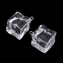 Clear Transparent Acrylic Pendants, Imitation Ice Cube Charms, Clear, 29x26.5x19.5mm, Hole: 1.8mm