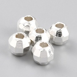 Посеребрённый Spacer бисер латунные, долговечный, граненые круглые, 925 серебро покрытием, 5.5x5 мм, отверстие : 2 мм