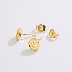 Плоский Круглый Модные латунные серьги-гвоздики, реальный 18 k позолоченный, плоско-круглые, 8 мм