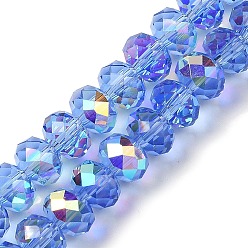 Королевский синий Прозрачные гальванические бусины с цветным покрытием ab, граненые, круглые, королевский синий, 7.5x6 мм, отверстие : 1 мм, около 78~80 шт / нитка, 17.71~18.11 дюйм (45~46 см)