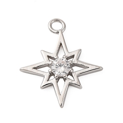 Платина Подвески из латуни с прозрачным фианитом, без кадмия, без никеля и без свинца, Полярная звезда, платина, 15.5x13.5x2 мм, отверстие : 1.6 мм