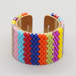 Разноцветный Регулируемые манжеты в стиле бохо 304 из нержавеющей стали и стеклянных бусин, красочный, внутренний диаметр: 20 мм