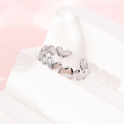 Stainless Steel Color 304 Stainless Steel Cuff Open Rings for Women, Heart, Stainless Steel Color, 4.5mm, US Size 7 1/4(17.5mm)