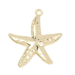 Морская звезда Латунные подвески, стойки покрытие, долговечный, без свинца и без кадмия, реальный 18 k позолоченный, морская звезда, 41x38x5 мм, отверстие : 3 мм