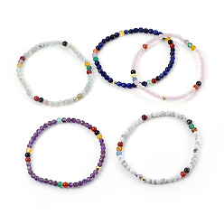 Mixed Stone Natural Mixed Gemstone and Natural Color Agate Stretch Bracelets, with Real 18K Gold Plated 925 Sterling Silver Spacer Beads, 2-1/4 inch(5.8cm)