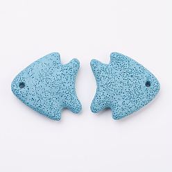Темно-Голубой Большие подвески из натуральной лавы, рыба, окрашенные, глубокое синее небо, 54~56x52~53x10~11 мм, отверстие : 4 мм