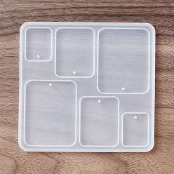 Rectangle DIY Pendant Silicone Molds, Resin Casting Molds, White, Rectangle Pattern, 104x109x5.6mm, Hole: 2mm, Inner Diameter: 23.5~39.5x25~51mm