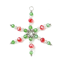 Платина Стеклянные подвески, прелести снежинки, с медными выводами и медной проволокой, платина, 56x52x5.5 мм, отверстие : 4.5 мм