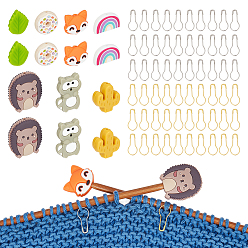 Платиновый & Золотой Силиконовые бусины для вязания в виде пончика, лисы, листа и радуги, протекторы для спиц/ограничители для спиц с маркерами петель, с железными булавками для килта, разноцветные, 74 шт / коробка