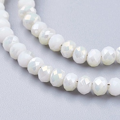 WhiteSmoke Electroplate Glass Faceted Rondelle Beads Strands, Imitation Jade, Half Plated, WhiteSmoke, 4x3mm, Hole: 1mm, about 123~127pcs/strand, 16.5~16.9 inch(42~43cm)