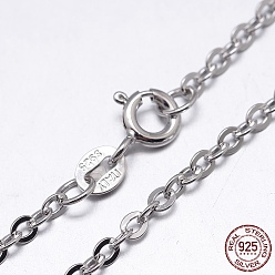 Platinum Rhodium Plated 925 Sterling Silver Cable Chains Necklaces, with Spring Ring Clasps, Platinum, 18 inch, 1.9mm