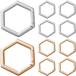 Platinum & Light Gold 10шт 2 цветные пружинные кольца из цинкового сплава, шестиугольник, платина и светлое золото, 46.5x41x5 мм, 5 шт / цвет