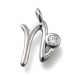 Letter N Латунные микро проложить кубического циркония подвески, письмо амулеты, стойки покрытие, долговечный, без кадмия и без свинца, Письмо N, 12x8.5x2 мм, отверстие : 1.6 мм