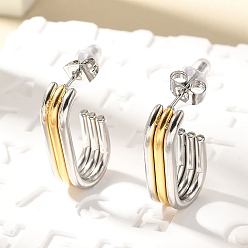 Золотой & Цвет Нержавеющей Стали 304 двухцветные серьги-гвоздики из нержавеющей стали, тройной с-образный, золотые и нержавеющая сталь цвет, 21x6 мм