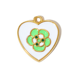 Лайм 304 нержавеющей стальной эмали подвески, подвески в виде сердца с цветочным узором, ионное покрытие (ip), реальный 18 k позолоченный, желто-зеленые, 14x13 мм