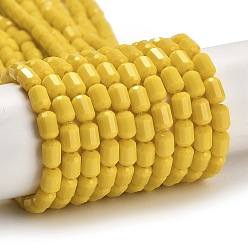 Золотистый Непрозрачное стекло бисер нитей, граненый ствол, золотые, 5~6x4 мм, отверстие : 1 мм, около 78~81 шт / нитка, 15.94''~18.82'' (40.5~47.8 см)