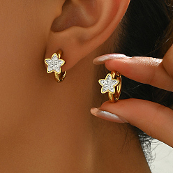 Звезда Серьги-кольца из нержавеющей стали со стразами, мило и просто, платина, звезда