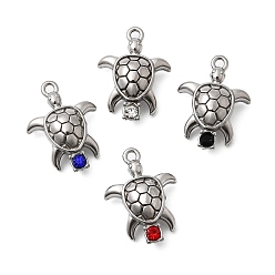 (52) Непрозрачная лаванда 304 подвески из нержавеющей стали с микропаве из стразов, черепаховые чары, цвет нержавеющей стали, разноцветные, 19x14x6.5 мм, отверстие : 1.4 мм