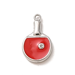Stainless Steel Color 304 Stainless Steel Enamel Pendants, Table Tennis Racket Charms, Stainless Steel Color, 16x9.5x2mm, Hole: 1.2mm