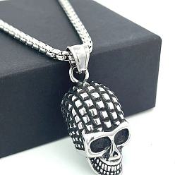 Нержавеющая Сталь Цвет Винтажные ожерелья с подвеской в виде черепа из нержавеющей стали для унисекс, цвет нержавеющей стали
