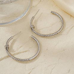 Серебро Роскошные серьги-гвоздики из латуни в форме буквы С, с четким кубического циркония, серебряные, 34x34 мм