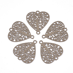 Светло-коричневый 430 соединительные звенья нержавеющие, окрашеные, гравированные металлические украшения, Сердце с деревом, загар, 14.5x13x0.5 мм, отверстие : 1.2 мм