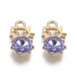 Tanzanite Alloy Rhinestones Pendants, Cadmium Free & Lead Free, Light Gold, Tanzanite, 18.5x10.5x5.5mm, Hole: 2.5mm