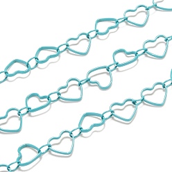 Green Spray Painted Brass Link Chains, Soldered, with Spool, Heart, Green, link: 4x3x0.5mm, heart: 6.5x7.5x1mm, 32.8 Feet(10m)/roll
