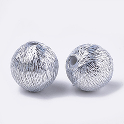 Silver Polyester Thread Fabric Covered Beads, with ABS Plastic Inside, Round, Silver, 16x17mm, Hole: 2mm