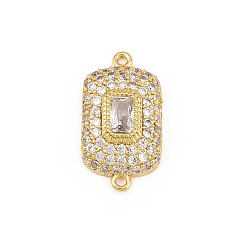 White Brass Micro Pave Cubic Zirconia Connector Charms, Rectangle Links, Rack Plating, Long-Lasting Plated, Real 18K Gold Plated, White, 19x10x4mm, Hole: 1.2mm