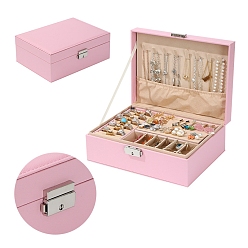 Бледно-Розовый Прямоугольный футляр-органайзер для украшений из искусственной кожи с застежками, для хранения сережек, ожерелий, колец, розовый жемчуг, 17x23x8.5 см