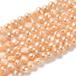 Sandy Brown Natural Cultured Freshwater Pearl Beads Strands, Two Sides Polished Round, Grade 3A+, Sandy Brown, 5~6x3.5~5mm, Hole: 0.6mm, about 61pcs/strand, 13.78~14.17 inch(35~36cm)