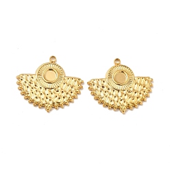 Настоящее золото 18K Ионное покрытие (ip) 304 подвеска из нержавеющей стали с кабошоном, вентилятор, реальный 18 k позолоченный, лоток : 4 мм, 20x23x2 мм, отверстие : 1.5 мм