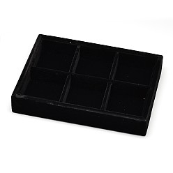 Schwarz Holzquader Schmuckpräsentationsboxen, mit Samt überzogen, 6 compertments, Schwarz, 20x15.2x3.2 cm
