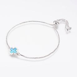 Платина Прочные латунные регулируемые браслеты-слайдеры с покрытием, Боло браслеты, с синтетическим опалом, крестик, платина, 9-1/8 дюйм (233.5 мм)