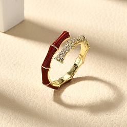 Настоящее золото 14K Латунные кольца-манжеты с микропаве и прозрачным цирконием для женщин, с эмалью, реальный 14 k позолоченный, 8 мм, внутренний диаметр: 17 мм