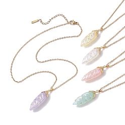 Mixed Color Resin Leaf Pendant Necklaces, with 304 Stainless Steel Cable Chains, Mixed Color, 15.75 inch(40cm)
