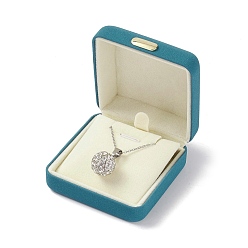 Темный Голубой Подарочные коробки для ожерелий из искусственной кожи, с железной короной, квадратный, темные голубые, 6.8x6.4x3.4 см, Внутренний диаметр: 5.7x5.6 cm