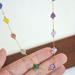 Разноцветный Ожерелья из натуральной смешанной каменной крошки и нержавеющей стали ручной работы для женщин, золотые, красочный, 15.75~16.14 дюйм (40~41 см)