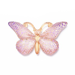 Фиолетовый Пластиковые подвески градиентного цвета, бабочка, фиолетовые, 38x22.5x5.5 мм, отверстие : 1.2 мм