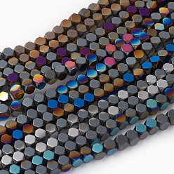 Mixed Color Electroplated Non-magnetic Synthetic Hematite Beads Strands, Half Plated, Octagon, Mixed Color, 4x4x4mm, Hole: 0.8mm, about 106pcs/strand, 16.53 inch(42cm)
