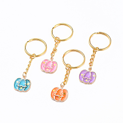 (52) Непрозрачная лаванда Хэллоуин, брелок из эмалевого сплава, с ключом железной застежкой, тыква Тыква-фонарь, золотые, разноцветные, 70 мм