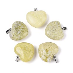 Камнь желтой горчицы Подвески из натуральной желтой горчицы яшмы, сердце прелести, с 201 защелкой из нержавеющей стали на поручнях, цвет нержавеющей стали, 26~28x27.5~29x10~12 мм, отверстие : 7x2 мм