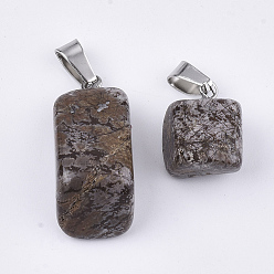 Snowflake Obsidian Natural Snowflake Obsidian Pendants, with Stainless Steel Snap On Bails, Nuggets, 15~35x10~20x5~15mm, Hole: 3x7.5mm