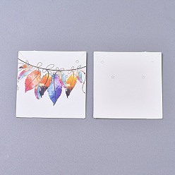 Colorful Cardboard Necklace & Earring Display Cards, Square with Feather Pattern, Colorful, 5.9~6x5.9~6x0.05cm