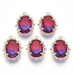 Colorful Transparent Faceted Glass Pendants, with Golden Tone Brass Open Back Settings, Oval, Colorful, 20x15x6mm, Hole: 1.2mm