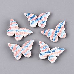 Colorful Handmade Porcelain Beads, Bright Glazed Porcelain, Butterfly, Colorful, 25~28x38~41x9~10mm, Hole: 0.9~1.5mm